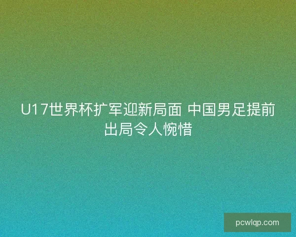 U17世界杯扩军迎新局面 中国男足提前出局令人惋惜